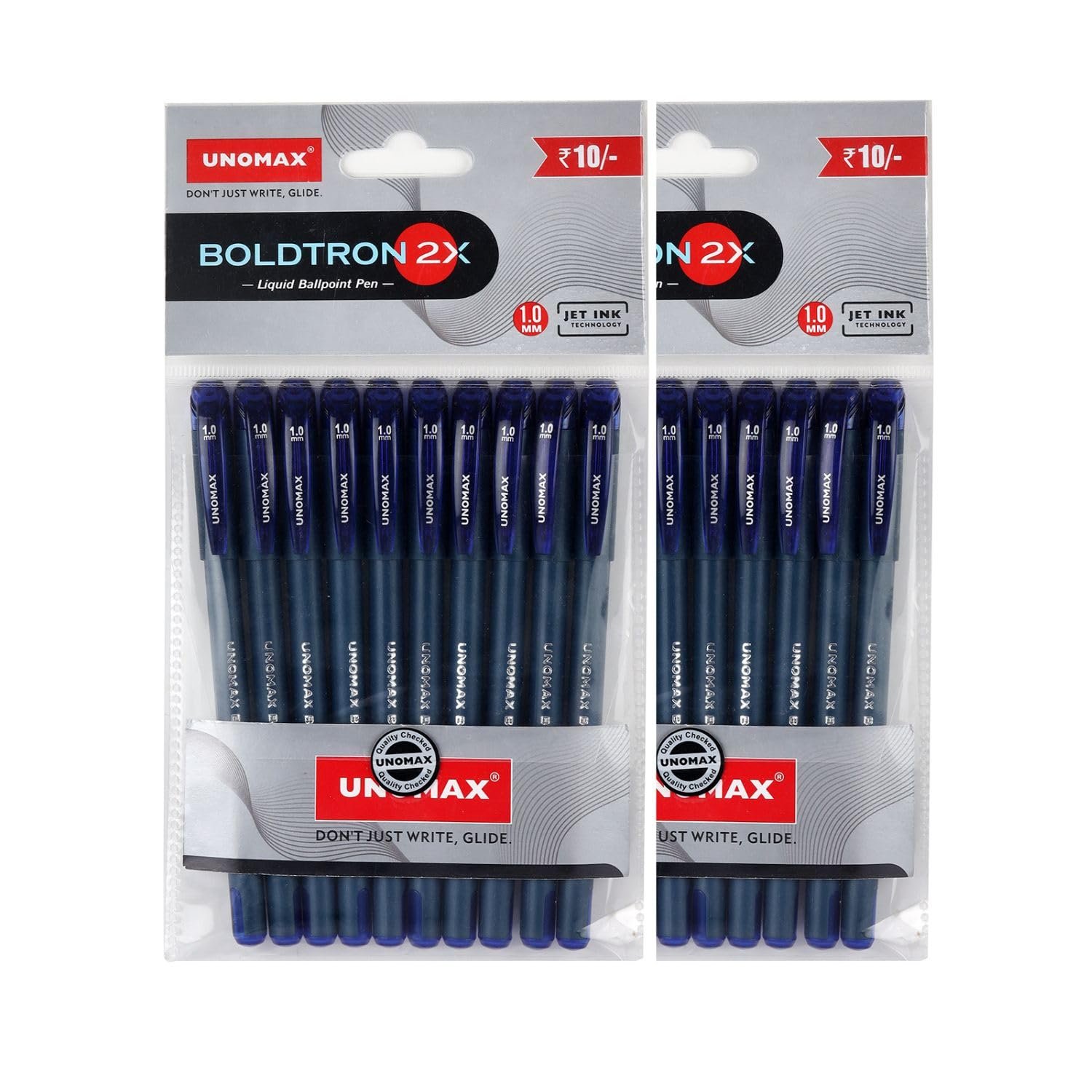 UNOMAX Boldtron 2X 1.0mm Ball Point Pens - Pack of 10 (10 Blue) | Fast-Flowing