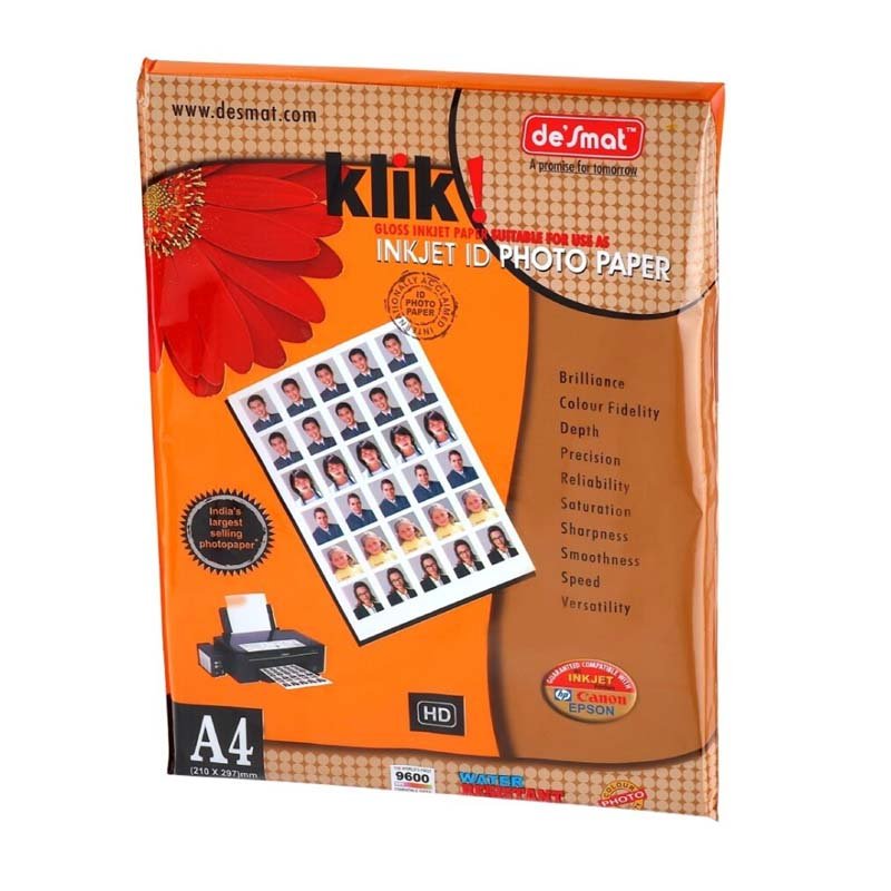 Klik Gloss Inkjet ID Photo Paper – A4 Size, 180 GSM, 50 Sheets (HD Quality)