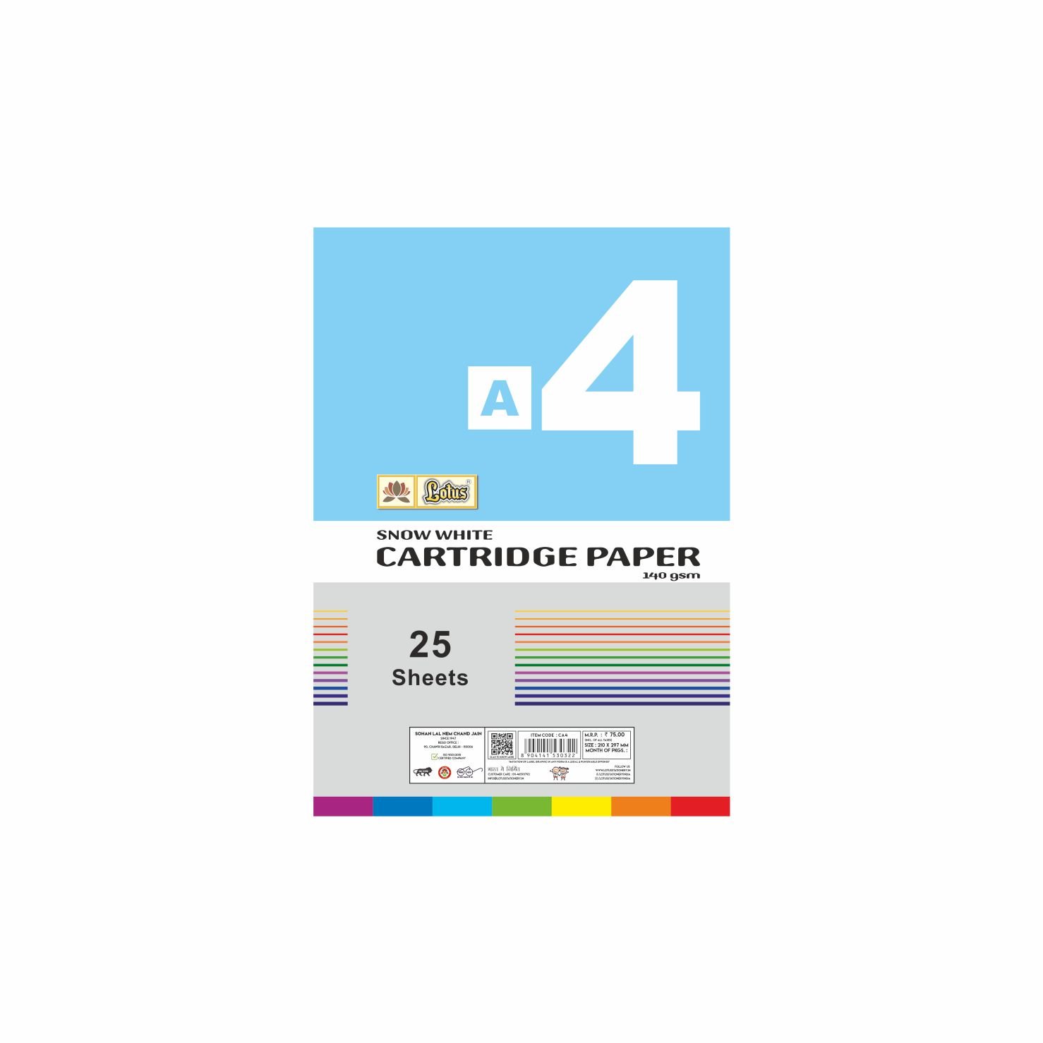 Lotus Snow White Cartridge Paper A4 140gsm – Pack of 25 Sheets