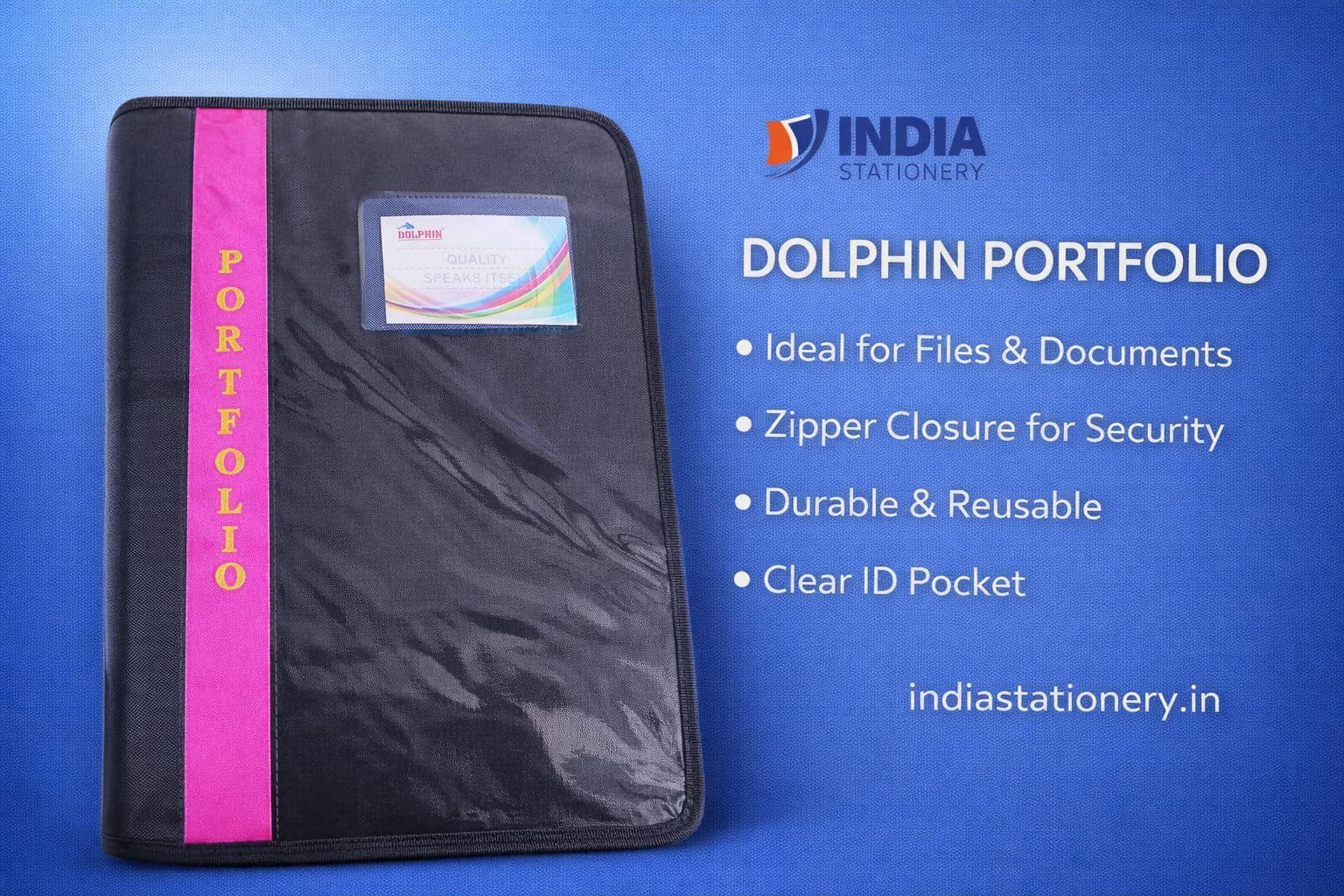 Dolphin Portfolio File Folder – Zipper Document Organizer
