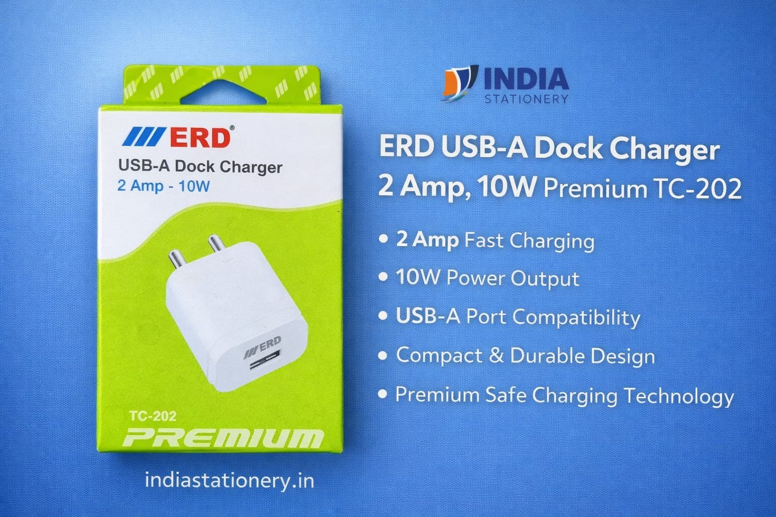 ERD USB-A Dock Charger 2A / 10W Fast Charging Adapter (TC-202)