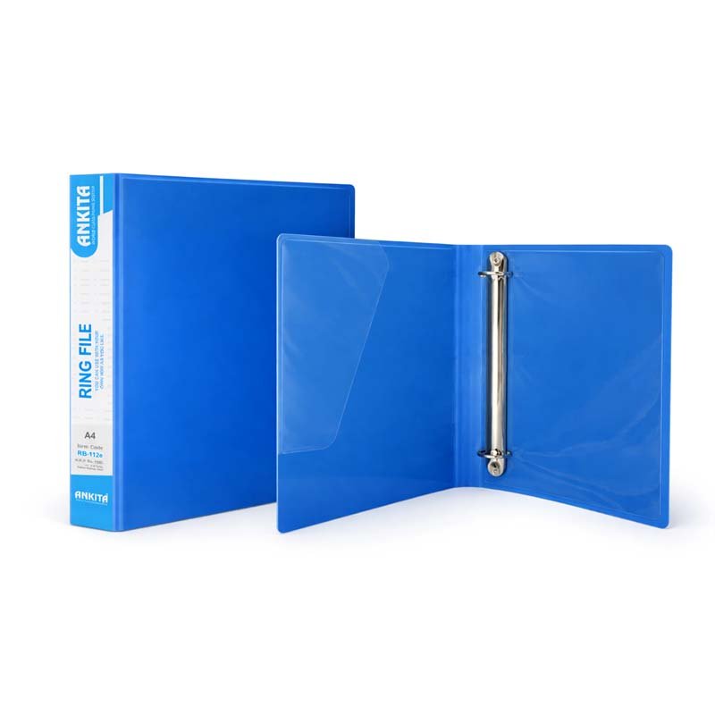 Ankita A4 2 Ring File Folder – Blue | Pack of 5 Pcs | Strong Metal Ring Binder | Office & School Use