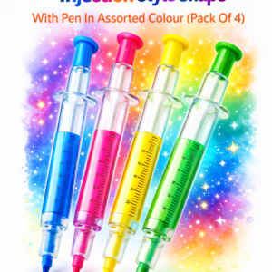 Fancy Text Highlighter Injection Style Shape With Pen – Assorted Colours (Pack of 4)