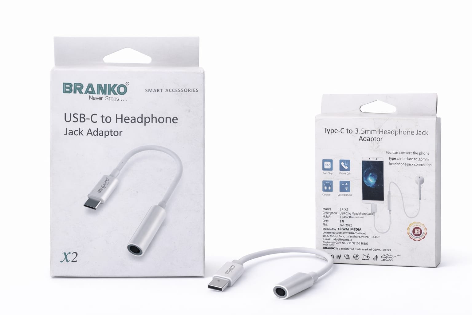 Branko X2 USB-C to Headphone Jack Adapter