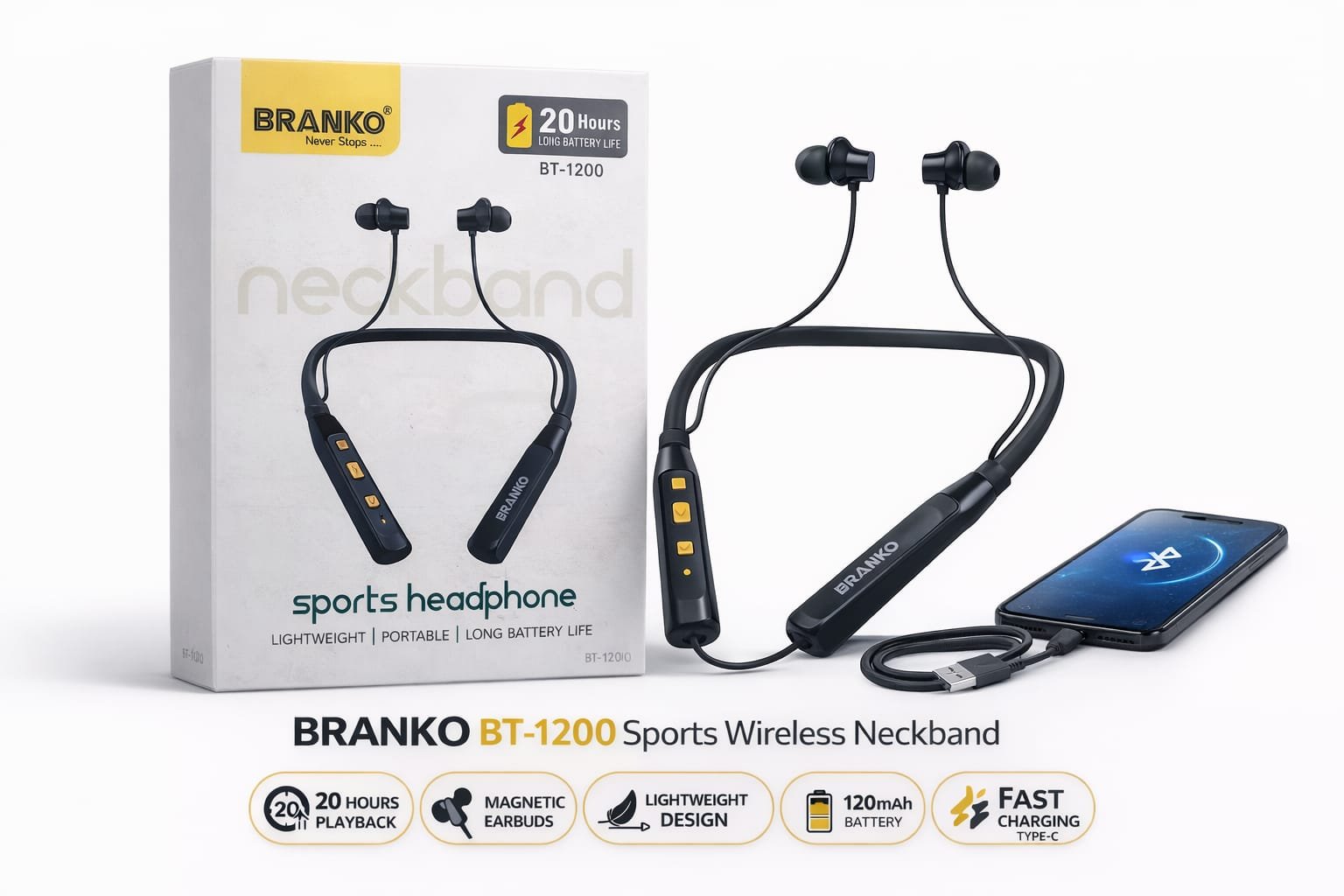 Branko BT-1200 Sports Wireless Neckband