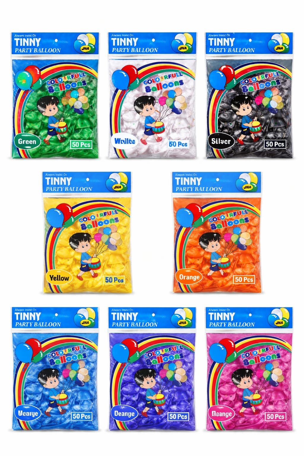 Tinny Colourful Party Balloons 50 Pcs Pack – Latex Balloons for Birthday Party Decoration (8 Colour Options)